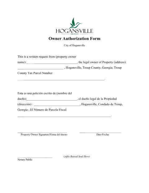 First page of the Owner Authorization Form