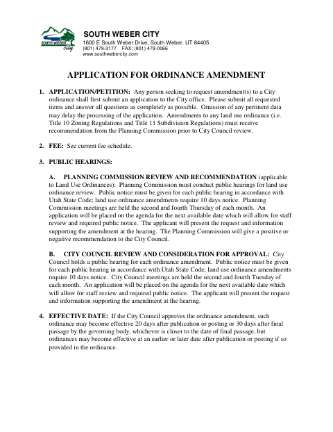 First page of the Ordinance Amendment Application