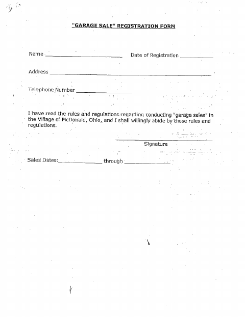 First page of the Garage Sale Registration Form