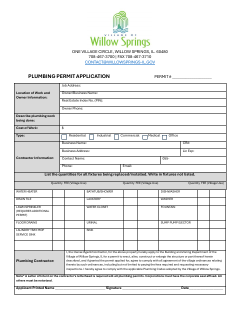 First page of the Plumbing Permit Application