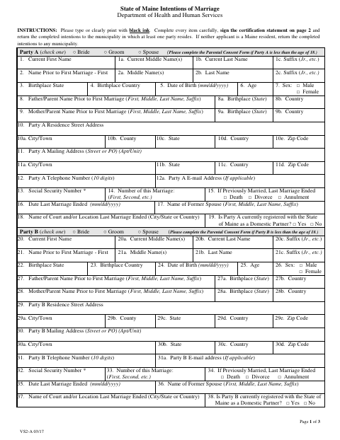First page of the Intentions of Marriage