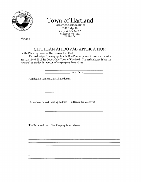 First page of the Planning Board Site Plan Application