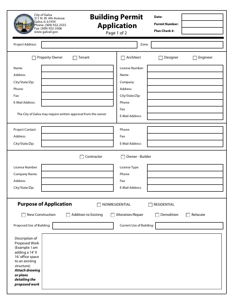 First page of the Building Permit Application