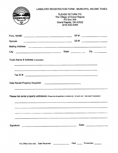 First page of the Landlord Registration Form