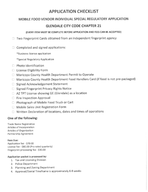 First page of the Business License Application (Mobile Food Vendor - Individual)