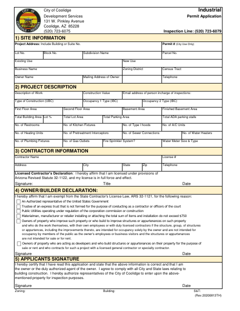 First page of the Industrial Permit Application