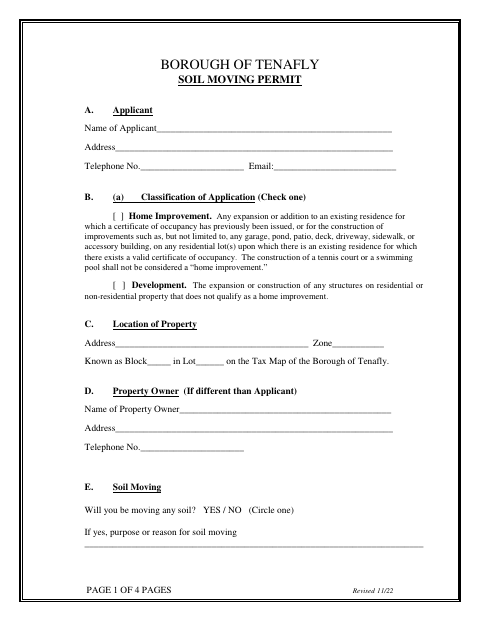 First page of the Soil Moving Permit