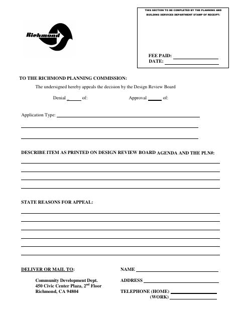 First page of the Design Review Board Appeal Form