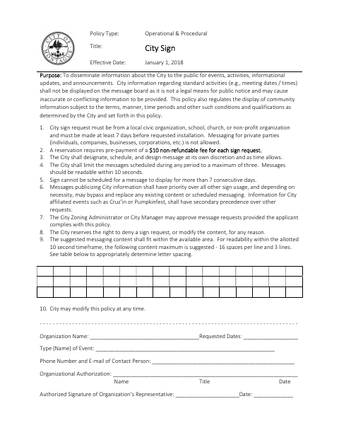 First page of the City Sign Policy & Application