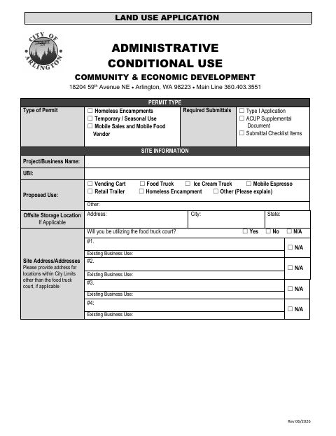 First page of the Administrative Conditional Use Permit Application