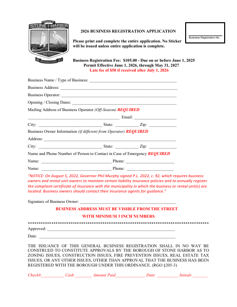 First page of the Business Registration Application