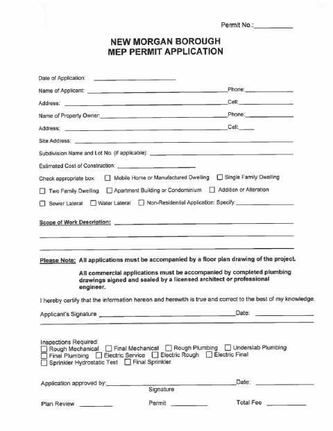 First page of the MEP Permit Application