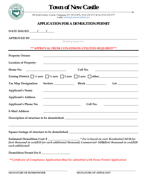 First page of the Application for a Demolition Permit