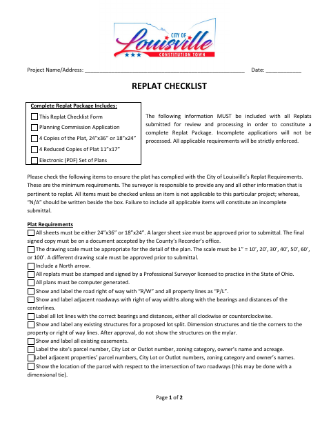 First page of the Replat Checklist