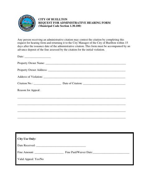 First page of the Request for Administrative Hearing Form