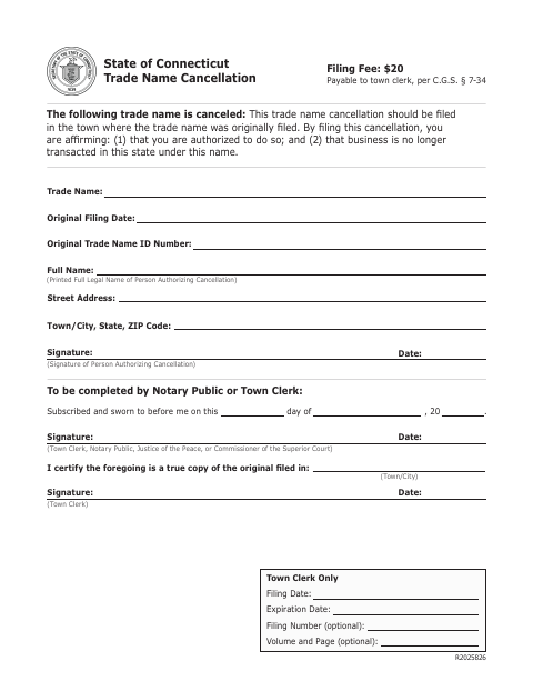 First page of the Trade Name Cancellation