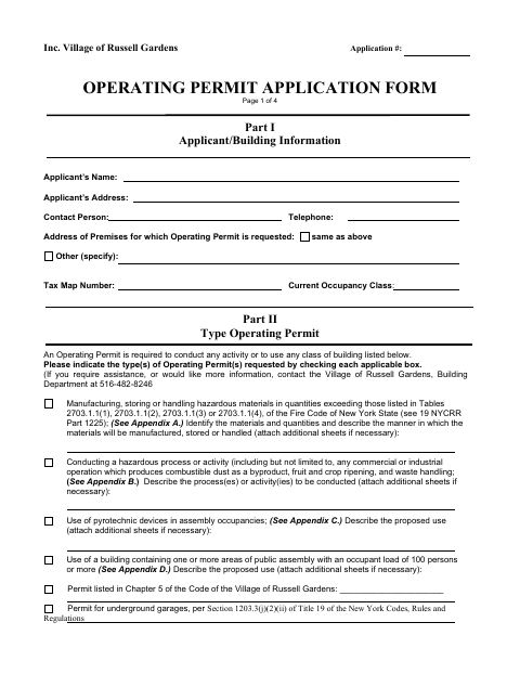 First page of the Operating Permit Application Form