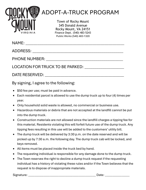 First page of the Adopt-A-Truck Program