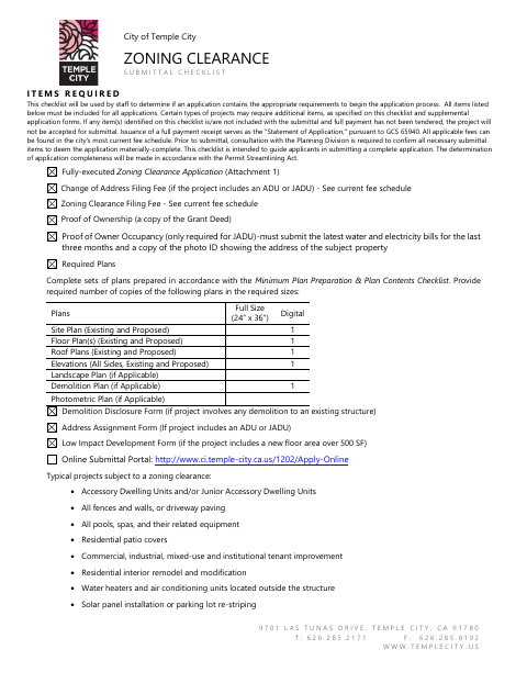 First page of the Zoning Clearance Application