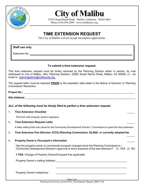 First page of the Time Extension Request