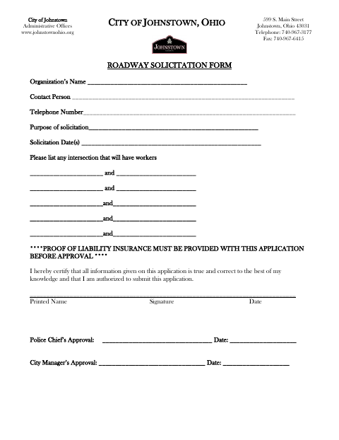 First page of the Roadway Solicitation Form