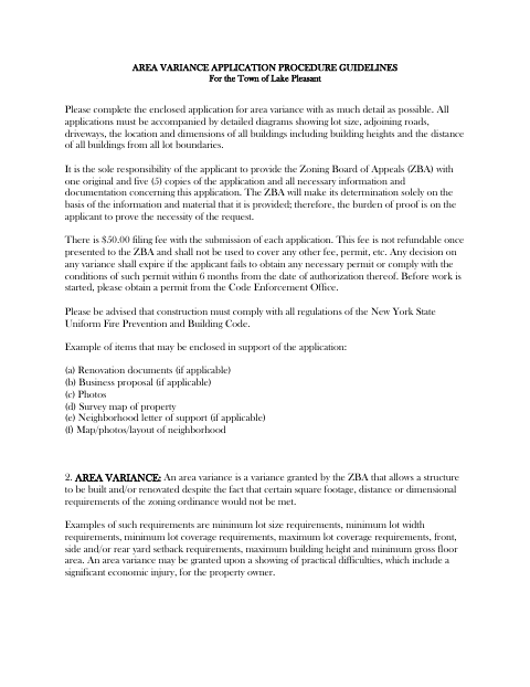 First page of the Area Variance Application