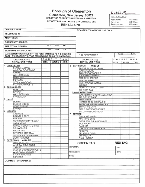First page of the Request for Certificate of Continued Use – Rental Unit