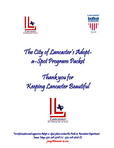 First page of the Adopt-A-Spot Program Packet