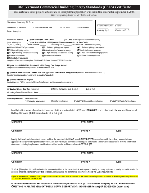 First page of the Commercial Building Energy Standards Certificate and Affidavits