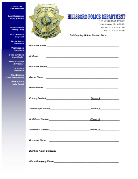 First page of the Building Key Holder Contact Form