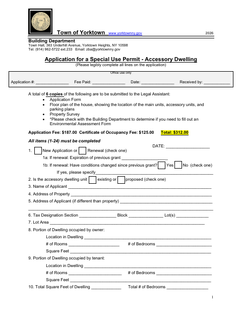 First page of the Application for a Special Use Permit – Accessory Dwelling