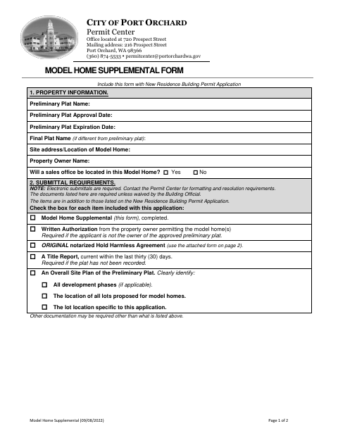 First page of the Model Home Supplemental