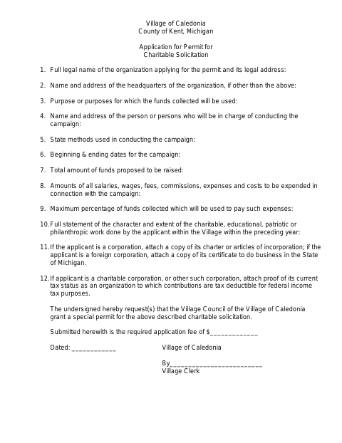 First page of the Application for Permit for Charitable Solicitation