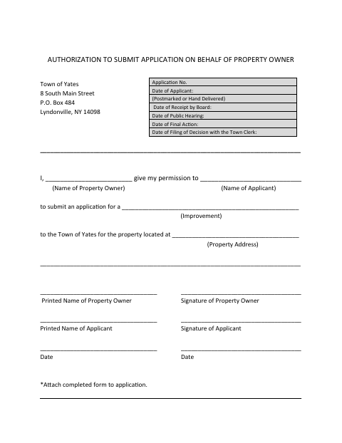First page of the Authorization to Submit Application on Behalf of Property Owner