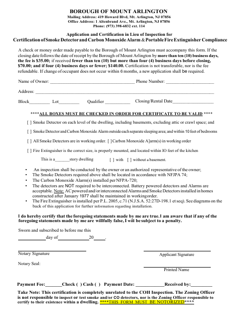 First page of the Smoke Detector and Carbon Monoxide Alarm Certification