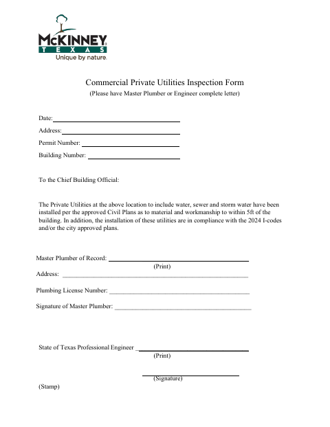 First page of the Commercial Private Utilities Inspection Form