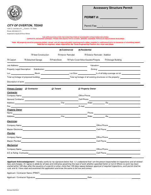First page of the Accessory Structure Application