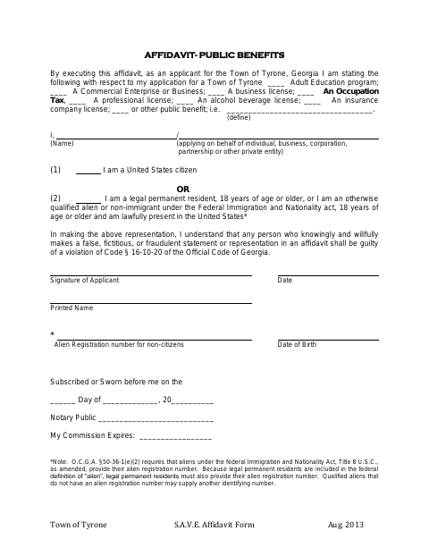 First page of the SAVE Affidavit of Public Benefits