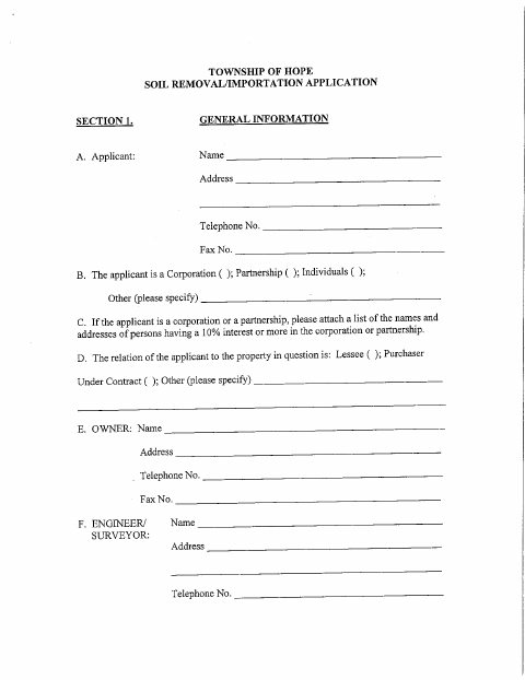 First page of the Soil Removal/Importation Application