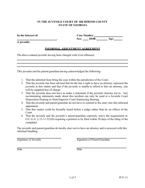 First page of the Informal Adjustment Agreement