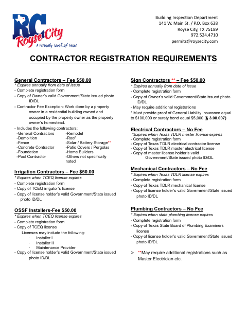 First page of the Contractor Registration Form