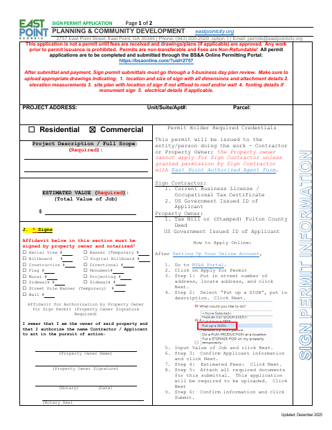 First page of the Sign Permit Application