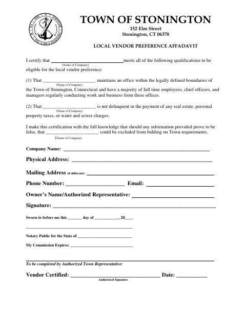 First page of the Local Vendor Preference Affidavit