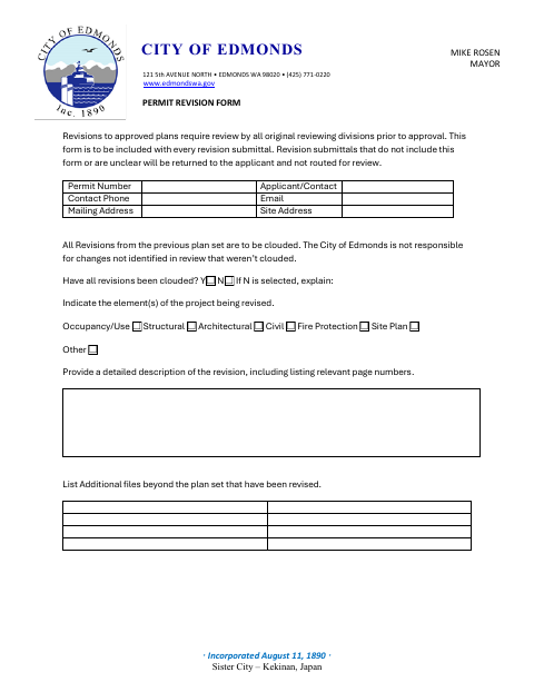 First page of the Permit Revision Form