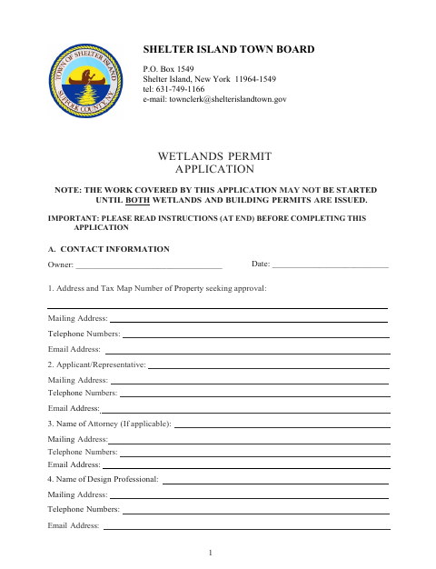 First page of the Wetlands Permit Application
