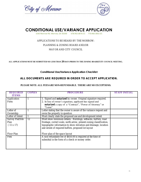 First page of the Conditional Use/Variance Application
