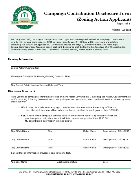 First page of the Campaign Contribution Disclosure Form (Zoning Action Applicant)