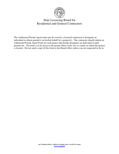 First page of the Authorized Permit Agent Form