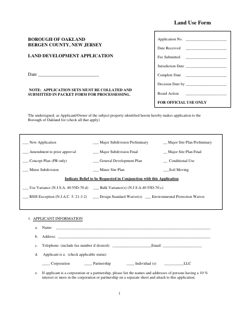 First page of the Land Development Application