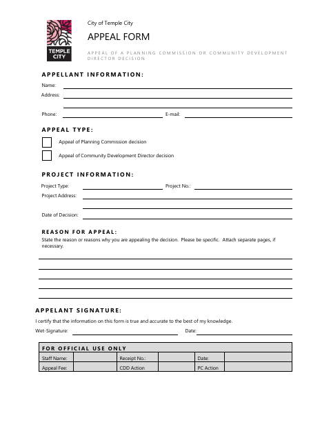 First page of the Appeal Form